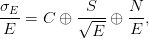 &sigma;E- = C &oplus;  &radic;S--&oplus;  N-,
 E           E    E
